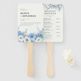 Dusty Blue Floral Elegante Hochzeitsprogramme Fächer