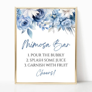 Dusty Blue Floral Elegante Modernes Mimosa Bar Sig Poster