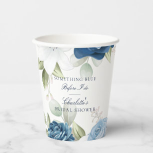 Dusty Blue Floral Elegantes Brautparty Pappbecher