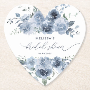 Dusty Blue Floral Elegantes Brautparty Untersetzer