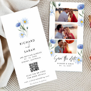 Dusty Blue Floral Elegantes Foto Streifen Save The Date