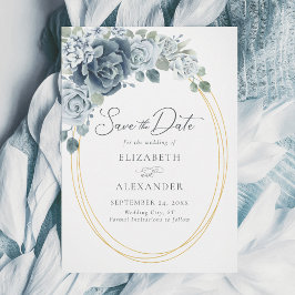 Dusty Blue Floral Elegantes Wasserfarbenhochzeit Save The Date
