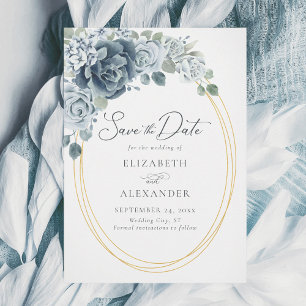Dusty Blue Floral Elegantes Wasserfarbenhochzeit Save The Date