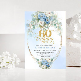 Dusty Blue Floral Eucalyptus 60th Birthday Invites Einladung