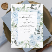 Dusty Blue Floral Eukalyptus Greenery Wedding Invi