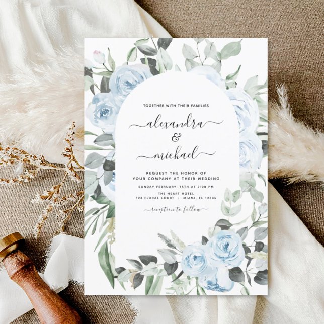 Dusty Blue Floral Eukalyptus Greenery Wedding Invi Einladung (Von Creator hochgeladen)