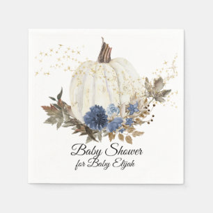 Dusty Blue Floral Fall Pumpkin Gold Baby Dusche Serviette