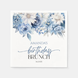 Dusty Blue Floral Flowers Birthday Brunch Party Serviette