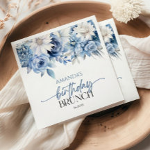 Dusty Blue Floral Flowers Birthday Brunch Party