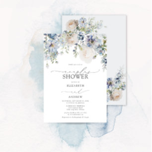 Dusty Blue Floral Foto Paare Dusche Einladung