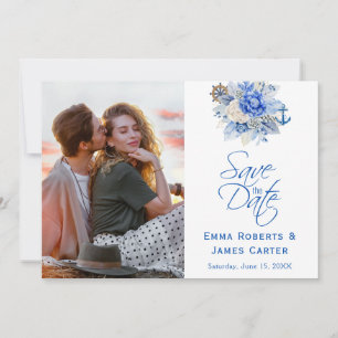 Dusty Blue Floral Foto Save the Date