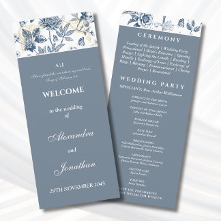 Dusty Blue Floral French Christian Wedding Program Programm
