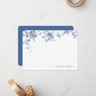 Dusty Blue Floral French Toile Personalisiert Mitteilungskarte