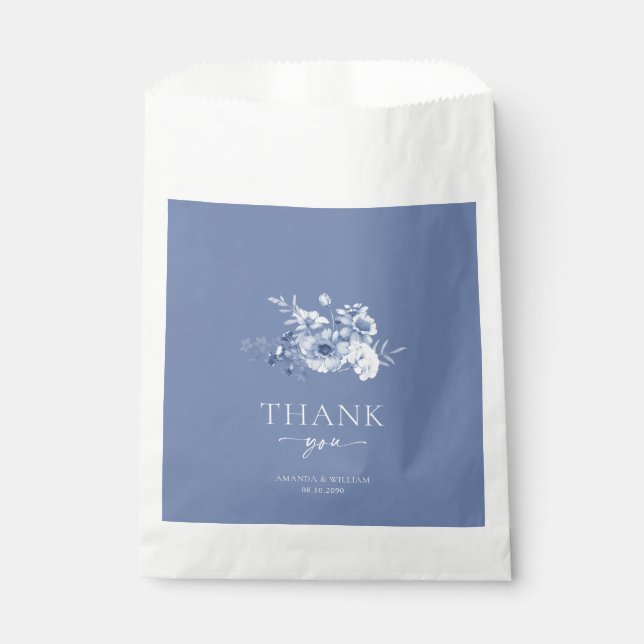 Dusty Blue Floral Gastgeschenk Hochzeit Bag Geschenktütchen (Vorderseite)