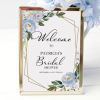 Dusty Blue Floral Geometric Brautparty Willkommen