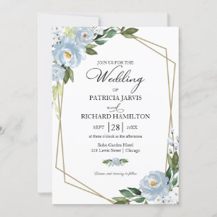 Dusty Blue Floral Geometric Wedding Einladung