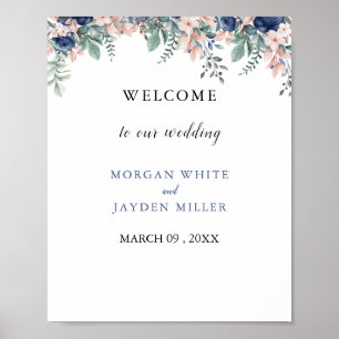 Dusty Blue Floral Geometric Wedding Welcome Poster
