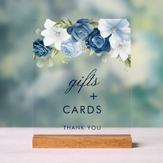 Dusty Blue Floral Geschenke und Karten Hochzeit Acrylschild