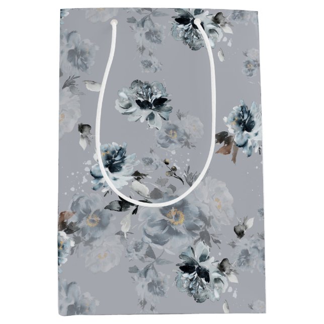 Dusty Blue Floral Geschenktasche Mittlere Geschenktüte (Vorderseite)