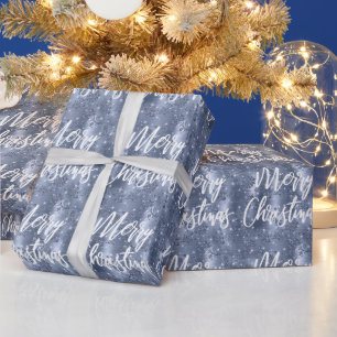 Dusty Blue Floral Glitzer Frohe Weihnachtsschrift Geschenkpapier