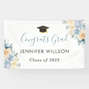 Dusty Blue Floral Glückwunschs Grad Graduation Par Banner