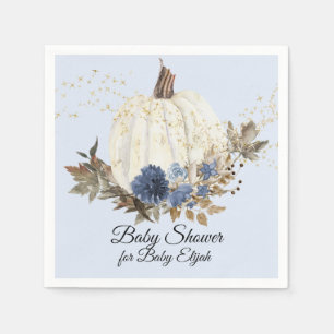 Dusty Blue Floral Gold Fall Pumpkin Baby Dusche Serviette