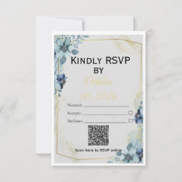 Dusty Blue Floral Gold Geometric Wedding Suite RSVP Karte