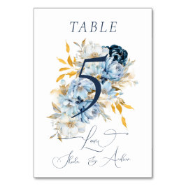 Dusty Blue Floral Gold Tischnummer