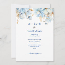 Dusty Blue Floral Gold Wedding 2 Einladung