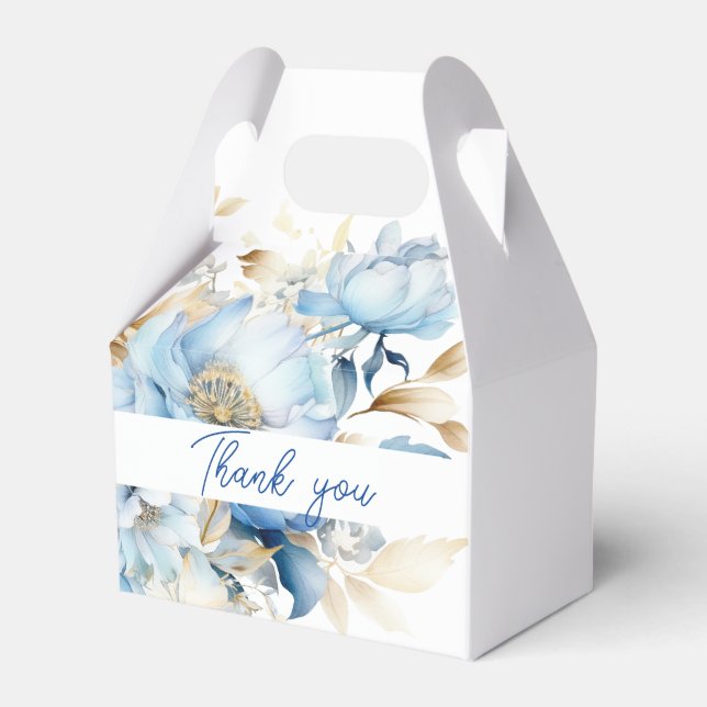 Dusty Blue Floral Gold Wedding Geschenkschachtel (Vorderseite)