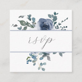 Dusty Blue Floral & Gray QR Code RSVP Card Begleitkarte
