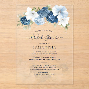 Dusty Blue Floral Greenerity Foliage Brautparty Acryleinladungen