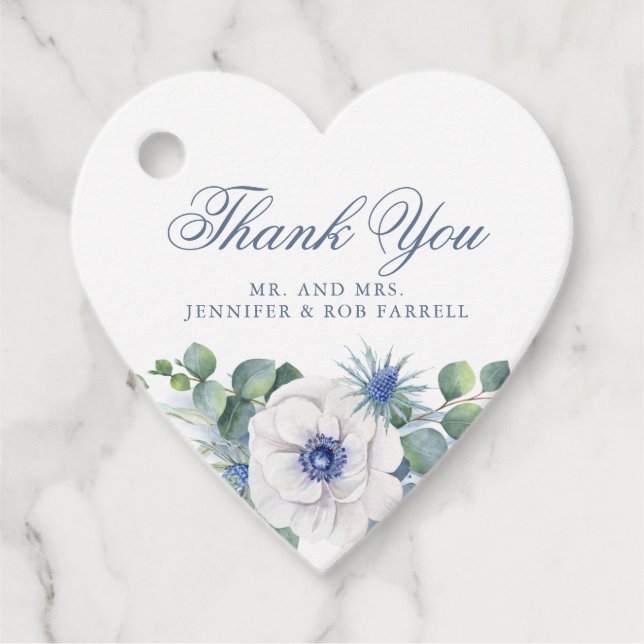 Dusty Blue Floral Greenerity Liebe Herzlich Willko Geschenkanhänger (Vorderseite)