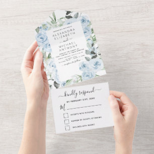 Dusty Blue Floral Greenerity Wedding All In One Einladung