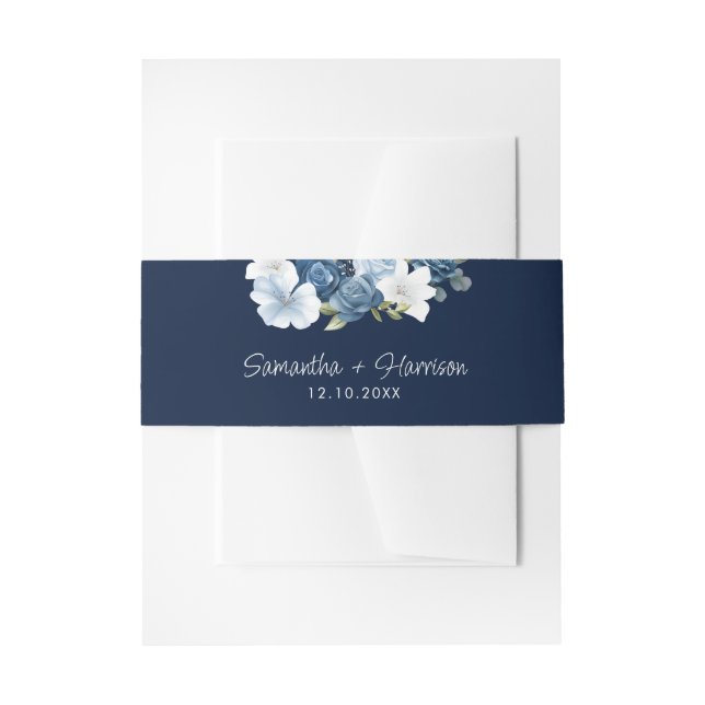 Dusty Blue Floral Greenerity Wedding Einladungsbanderole (Vorderseite Beispiel)