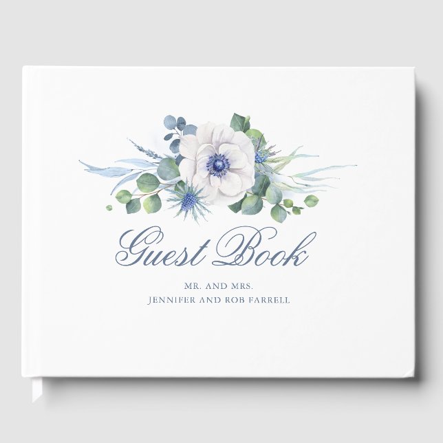 Dusty Blue Floral Greenerity Wedding Gästebuch (Vorderseite)