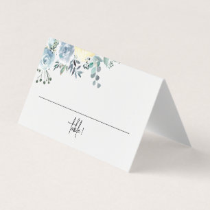 Dusty Blue Floral Greenerity Wedding Platzkarte