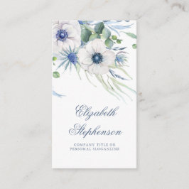 Dusty Blue Floral Greenery Anemone und Eukalyptus Visitenkarte