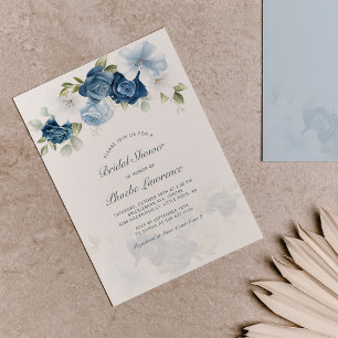 Dusty Blue Floral Greenery Botanisches Brautparty Einladung