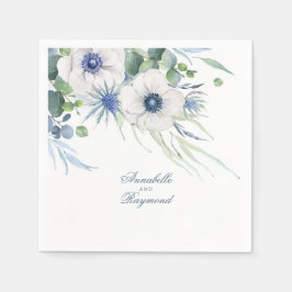 Dusty Blue Floral Greenery Elegante Watercolor Serviette
