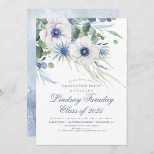 Dusty Blue Floral Greenery Eleganter Abschluss Einladung