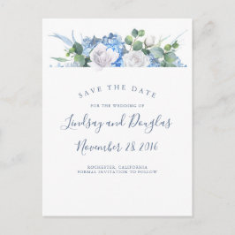 Dusty Blue Floral Greenery Hydrangea Save the Date Ankündigungspostkarte