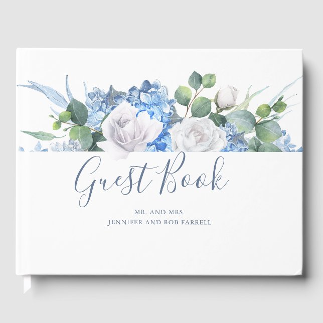 Dusty Blue Floral Greenery | Hydrangea Wedding Gästebuch (Vorderseite)