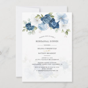 Dusty Blue Floral Greenery Probe Dinner Einladung