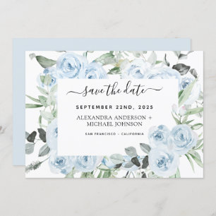 Dusty Blue Floral Greenery Save the Date Einladung