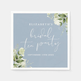 Dusty Blue Floral Greenery Script Bridal Tea Party Serviette