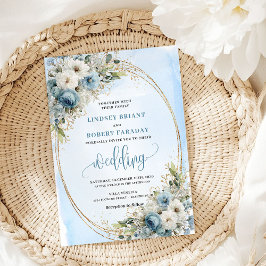 Dusty Blue Floral Greenery wedding invitation Einladung