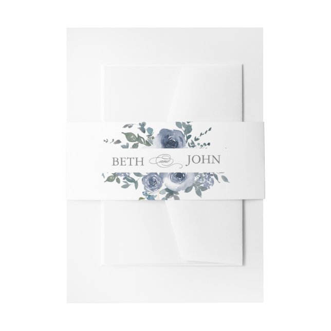 Dusty Blue Floral & Grey  Einladungsbanderole (Vorderseite Beispiel)