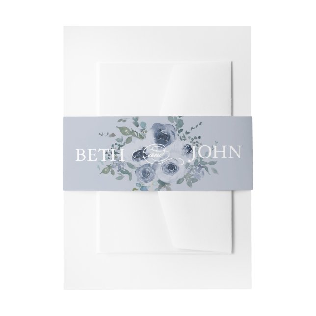 Dusty Blue Floral & Grey  Einladungsbanderole (Vorderseite Beispiel)