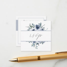 Dusty Blue Floral & Grey QR Code RSVP Card Begleitkarte